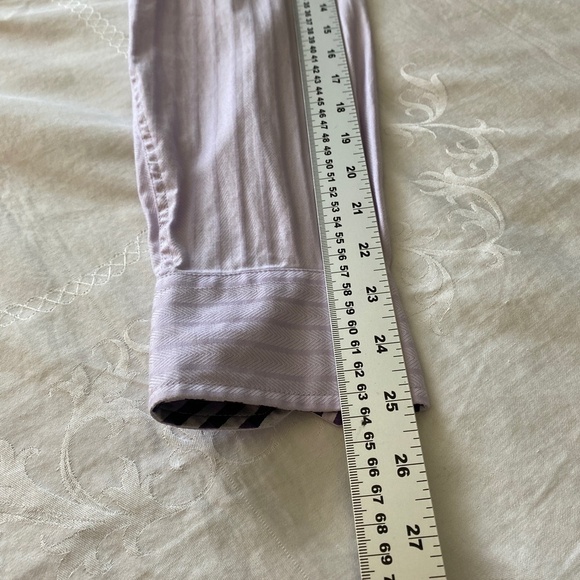 Johnston & Murphy Men's Tailored Fit Mauve Button Up Herringbone Shirt Large - Picture 12 of 14